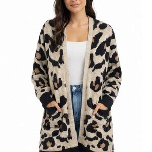 Altar'd State Women's Long Cheetah Print Cardigan Sweater Size Small Open Front